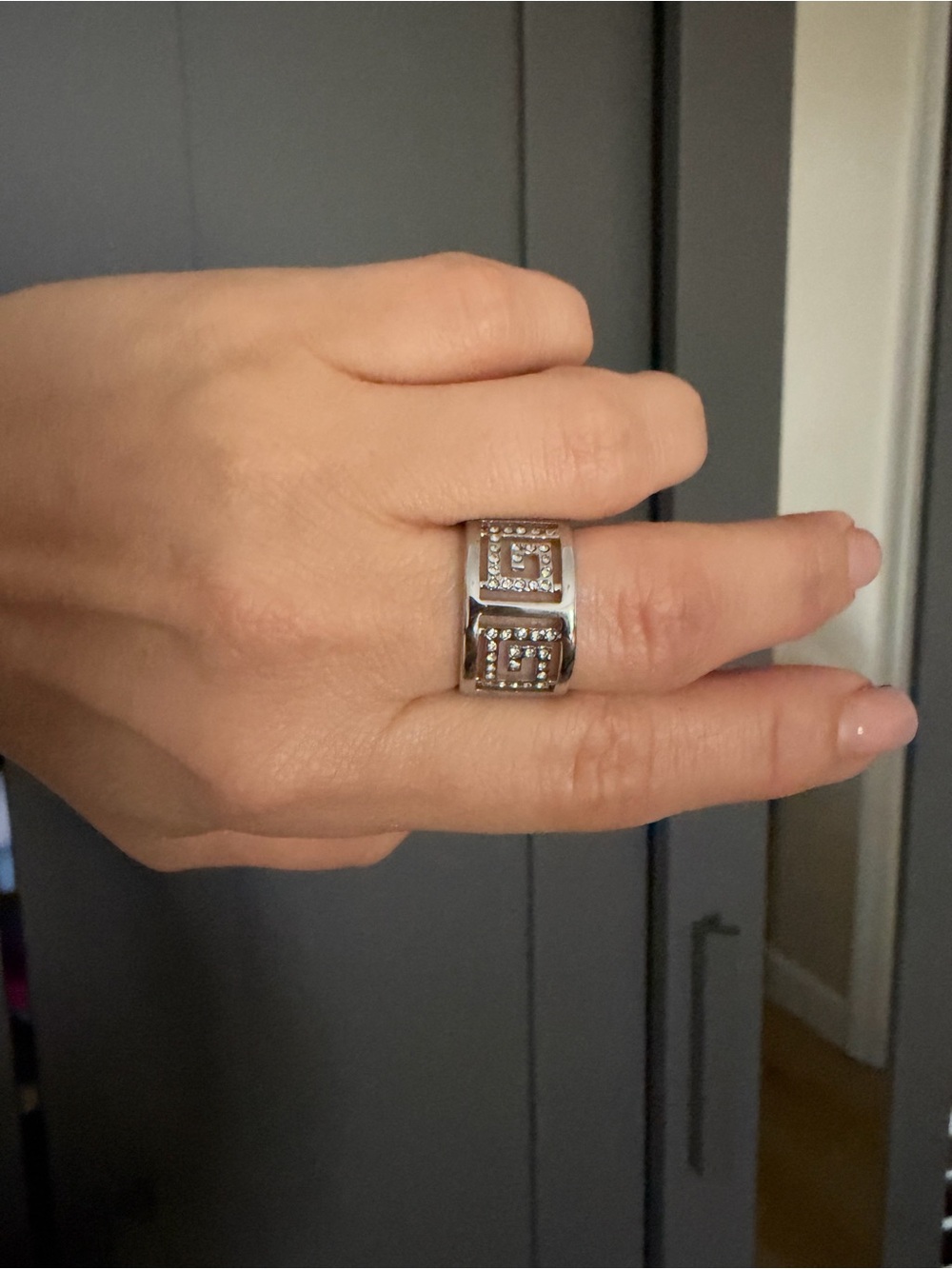 Sterling Silver Geometric CZ Statement Ring - Silver
